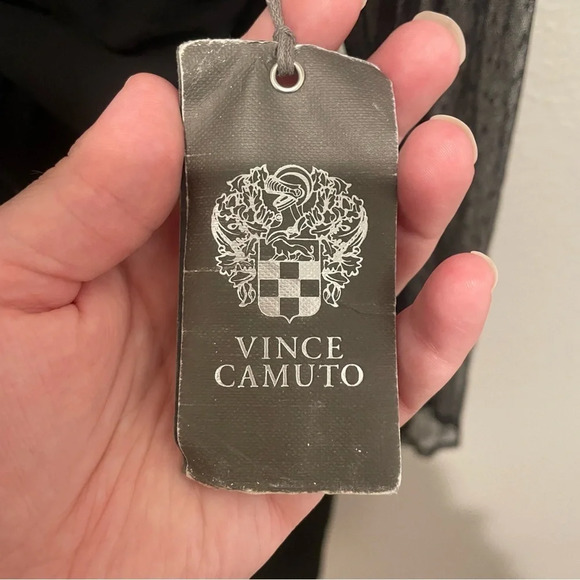 NWT Vince Camuto black dot mesh long sleeve mini dress with ruching medium - Picture 8 of 14